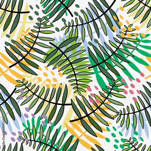 Tropical leaf seamless pattern. Palm leaves vector graphics.