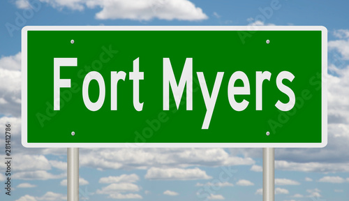 Rendering of a green highway sign for Fort Myers Florida
