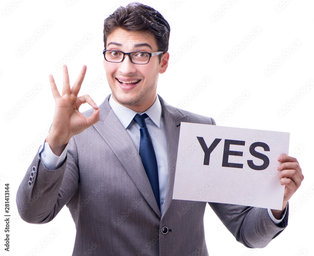 Businessman in positive yes answer isolated on white background Businessman in positive yes answer isolated on white background