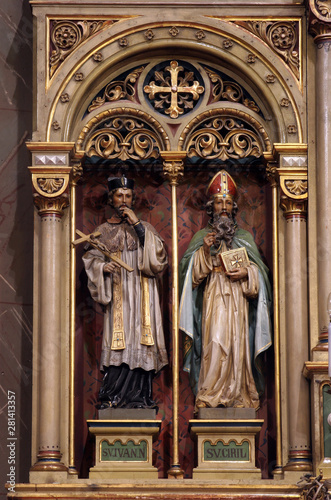 Saint John of Nepomuk and Saint Cyril, main altar of the Visitation of Mary in the church of the Saint Peter in Ivanic Grad, Croatia