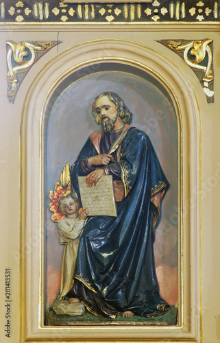 Saint Matthew the Evangelist, pulpit in the church of the Saint Peter in Ivanic Grad, Croatia