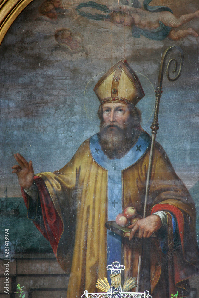 Naklejka premium Saint Nichollas, altarpiece on the main altar in the church of the Saint Nicholas in Lijevi Dubrovcak, Croatia