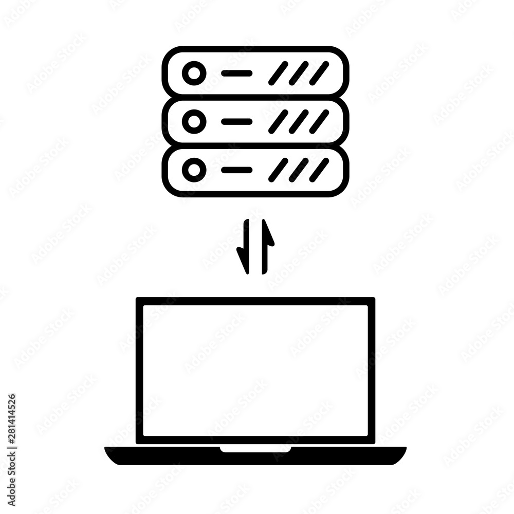 Download upload server and laptop line icon. Computer with arrows for migration data, sync, transfer vector icon. Download upload server and laptop line icon. Computer with arrows for migration data, sync, transfer vector icon.
