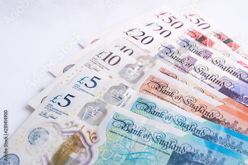 UK pound,money of United kingdom close up on white, Pound UK note photo