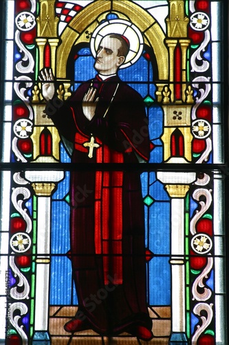 Blessed Aloysius Stepinac, stained glass window in the Saint Nicholas Church in Bistra, Croatia photo