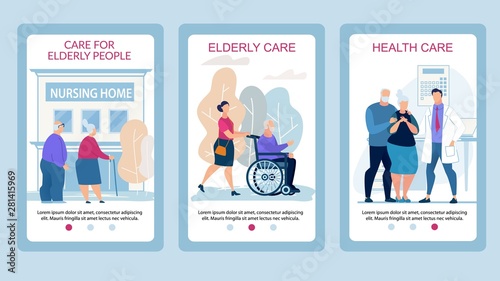 Advertising Poster Care for Elderly People Flat. 