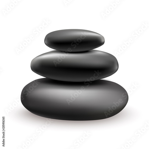 Black realistic stones lie on each other