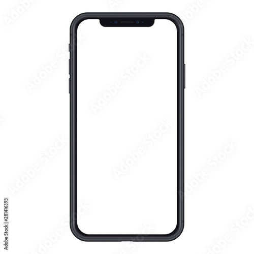 New trendy version of black notch display smartphone with blank white screen. Realistic phone mockup for any project vector illustration.