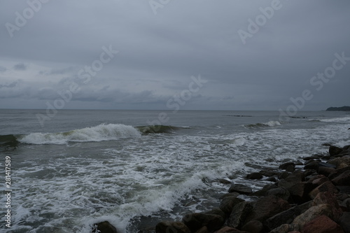 View of storm seascape. Sea wave during storm in Baltic sea