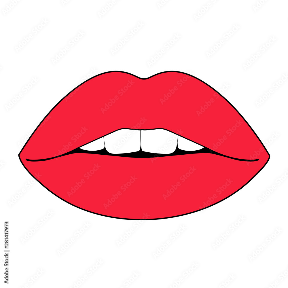 Red lips with teeth on a white background Red lips with teeth on a white background