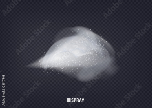 Perfume advertising spray.magic effect. Beautiful, elegant element for your design.Airy water spray.Mist.Sprayer fog isolated on black transparent background. Vector.