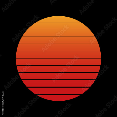 Red sun / moon with stripes on a black background © Иван Чорный