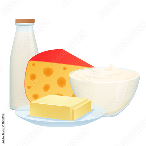 Dairy products: milk, cheese, sour cream, butter