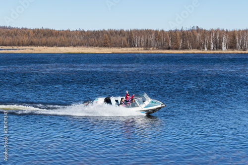 Speedboat with high speed on the surface