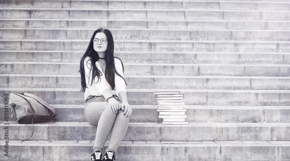 Young girl student on the street