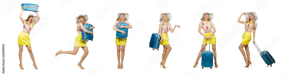 Travel vacation concept with luggage on white Travel vacation concept with luggage on white