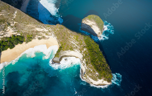 Drone Shot Of Kelingking Beach at Nusa Penida, Bali - Indonesia