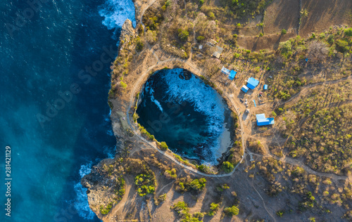 Top Down Drone Shot of Pasih Uug Broken Beach at Nusa Penida, Bali - Indonesia photo