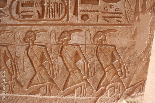hieroglyphs wall at Abu Simbel temple of ramesses in nubia, Egypt, 