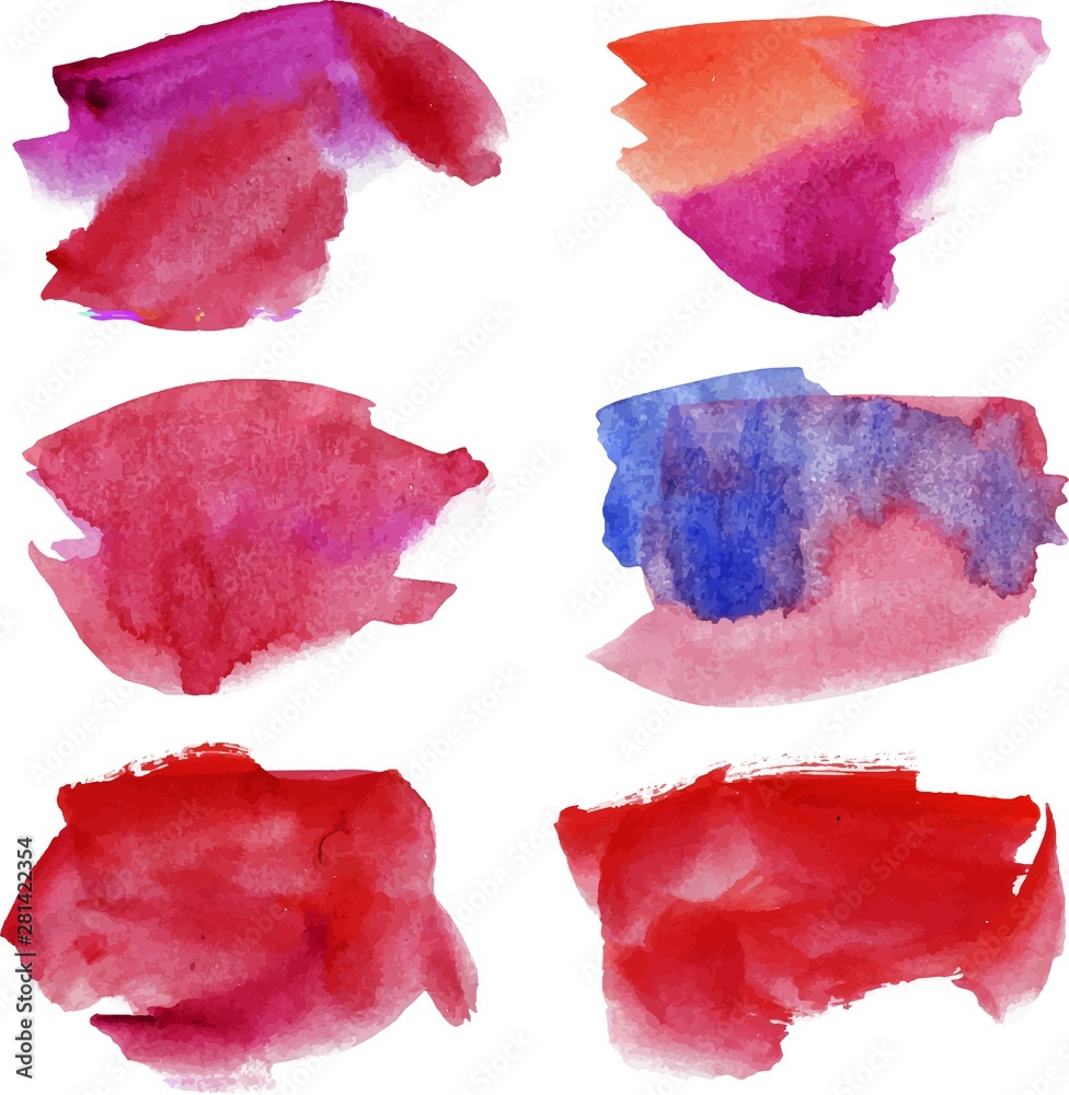 Set of vector blue violet pink brush strokes. Paint texture splatters. Creative sketch brush stroke
