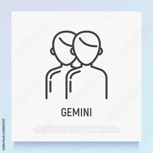 Gemini thin line icon.  Modern vector illustration of astrological sign for horoscope.