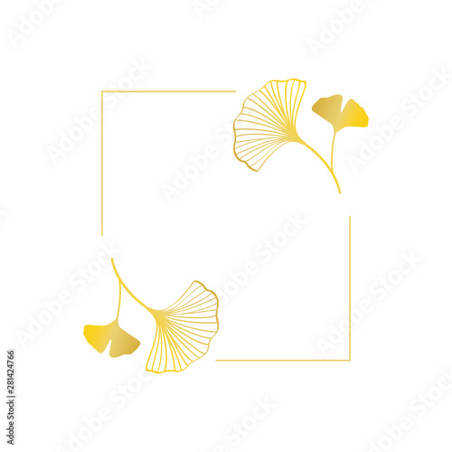 Gold ginkgo leaves frame illustration