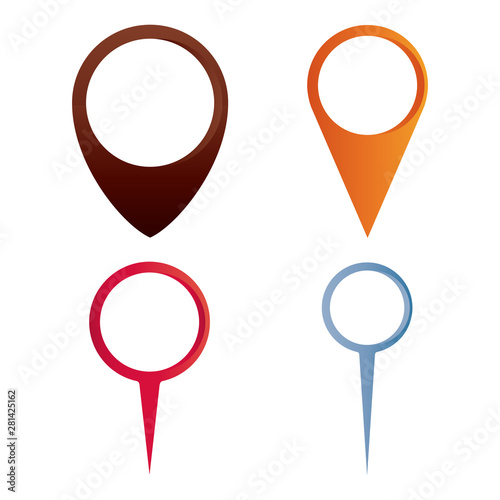 Signs of geolocation of different shapes and colors