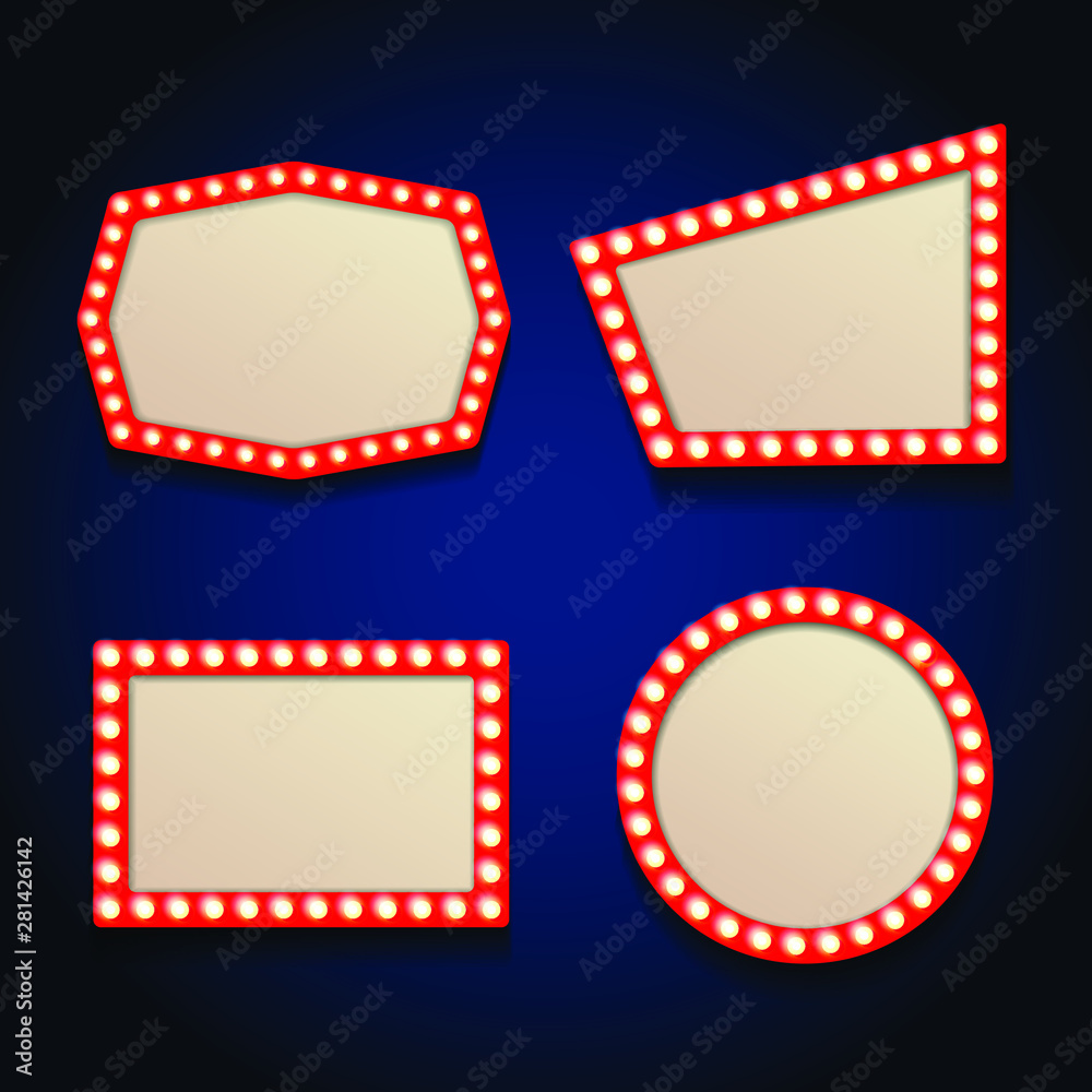 Retro light signs set. Realistic isolated retro neon billboards. Template for vintage decoration and signboard.