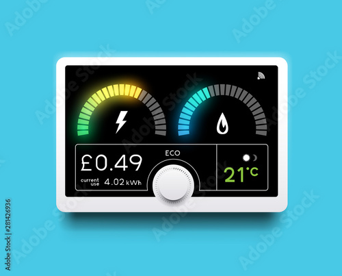 A modern home energy smart meter for tracking gas and electricity usage. Vector illustration.