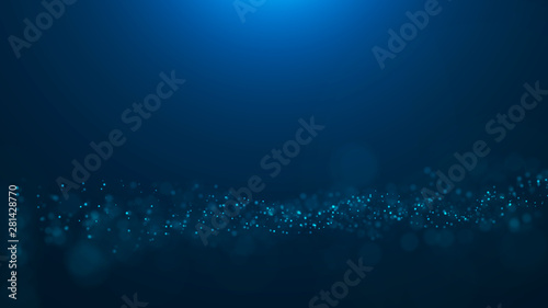 Wave 3d. Wave of particles. Abstract Blue Geometric Background. Big data visualization. Data technology abstract futuristic illustration. 3d rendering.