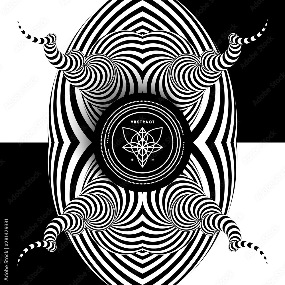 Black and white abstract striped background. Pattern with optical illusion. 3d surreal vector illustration.. Black and white abstract striped background. Pattern with optical illusion. 3d surreal vector illustration..