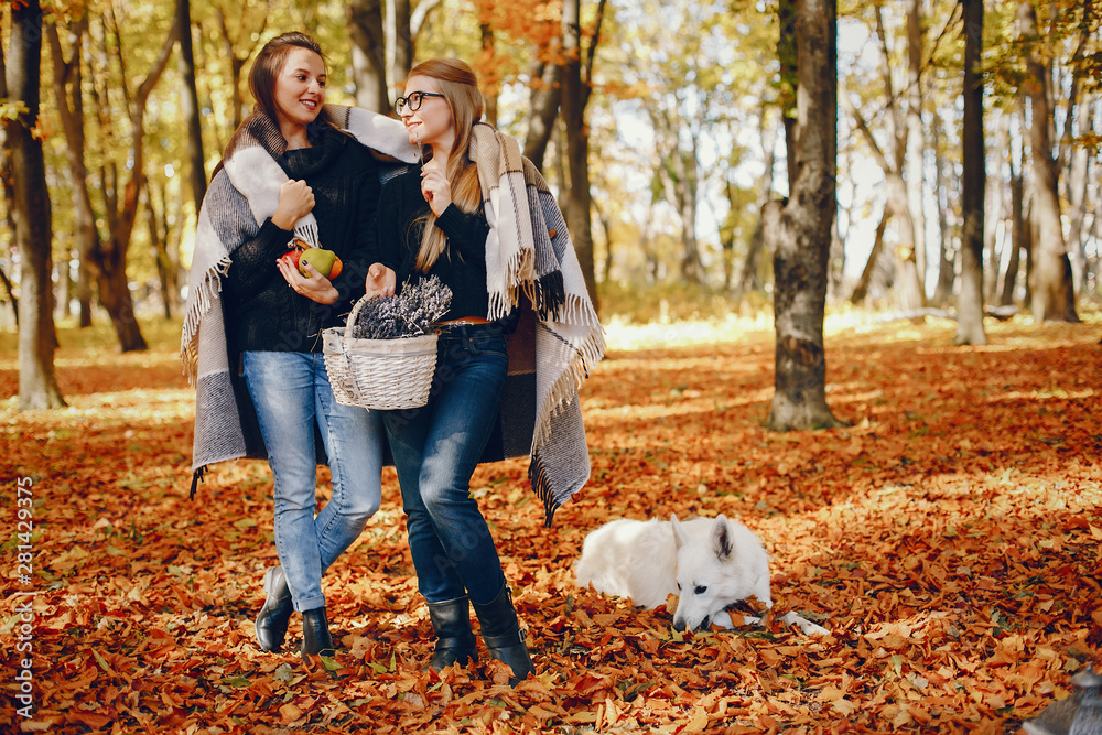 Beautiful girls in a park. Cute ladies in a stylish clothes. Beautiful girls in a park. Cute ladies in a stylish clothes.