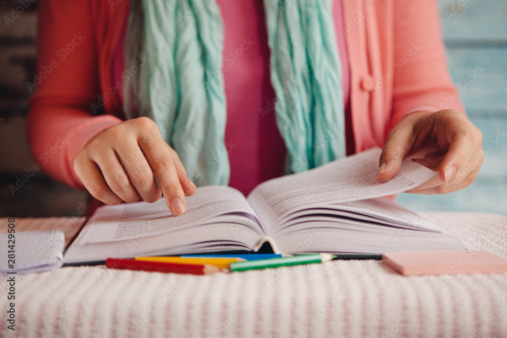 Young woman student read and study, education or leisure concept 