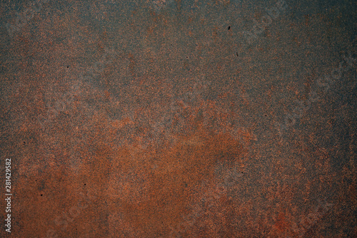 Close up of old, dirty and corroded metal plate with rusty surface, abstract background image of grungy, filthy and oxidized iron wall showing corrosion and chemical destruction which needs removal photo