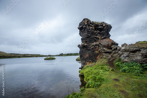 landscape with lava formations at lake Myvatn in in North Iceland