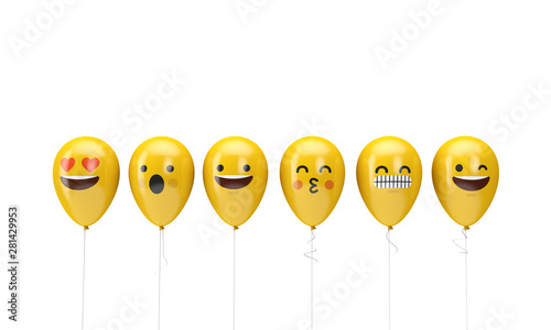 Number 1 yellow birthday emoji faces balloons. 3D Render