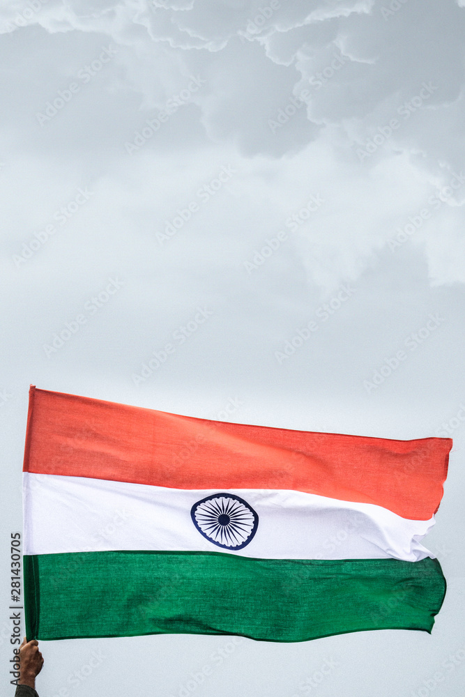 India Flag Waving with Clouds Background India Flag Waving with Clouds Background