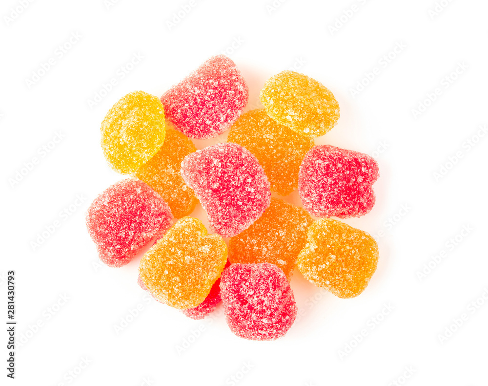 Tasty jelly candies on white background