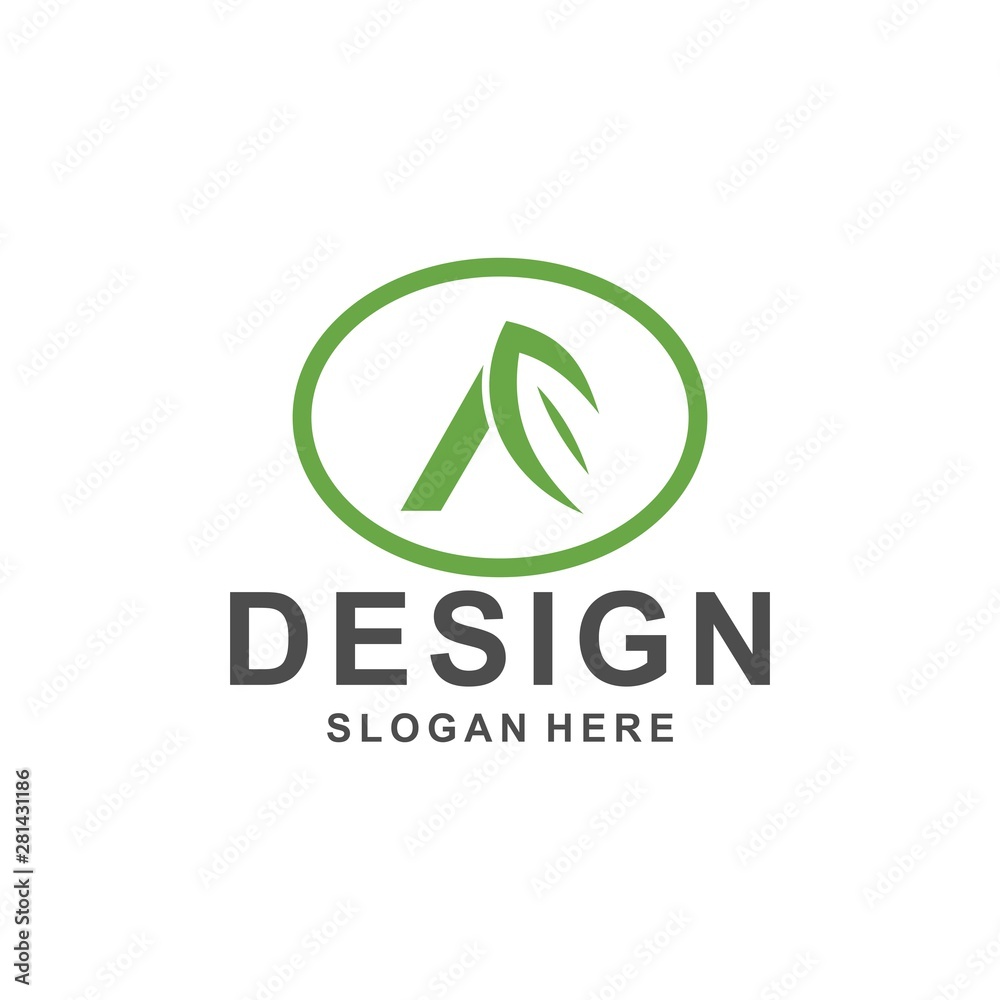 letter a nature logo template green tree leaf