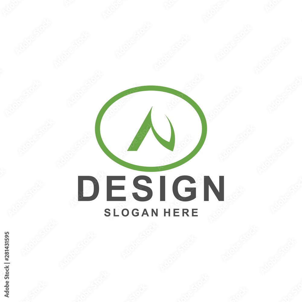 letter a nature logo template green tree leaf