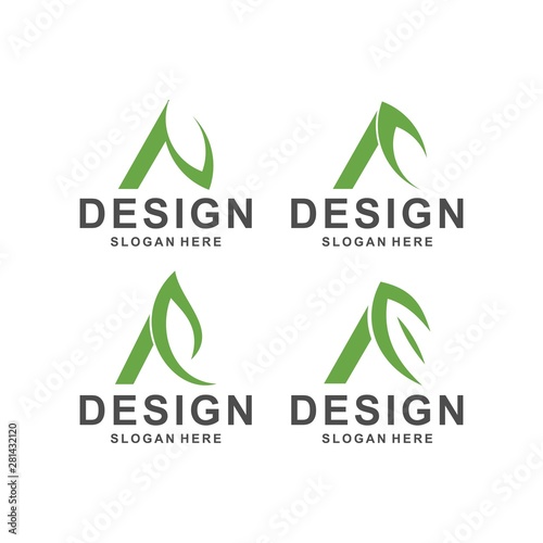 letter a nature logo template green tree leaf