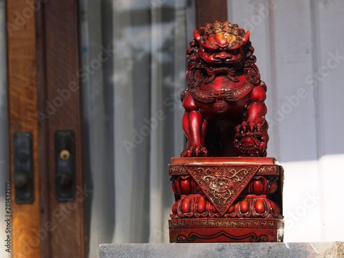 Konstfotografi A foo dog or foo lion often found in pairs on the front porch of Asian American