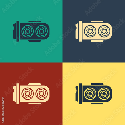 Color Mining farm icon isolated on color background. Cryptocurrency mining, blockchain technology, digital money market, cryptocoin wallet. Vintage style drawing. Vector Illustration
