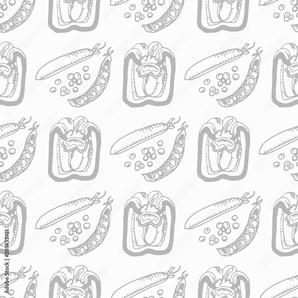 seamless pattern with vegetables paprika, green pea seamless pattern with vegetables paprika, green pea