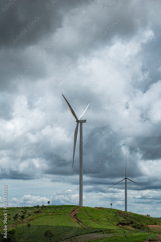 Landscape with Turbine Green Energy Electricity, Windmill for electric power production, Wind turbines generating electricity in mountains Landscape with Turbine Green Energy Electricity, Windmill for electric power production, Wind turbines generating electricity in mountains