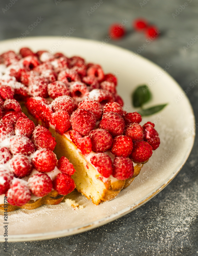 Raspberry cake on gray background Raspberry cake on gray background