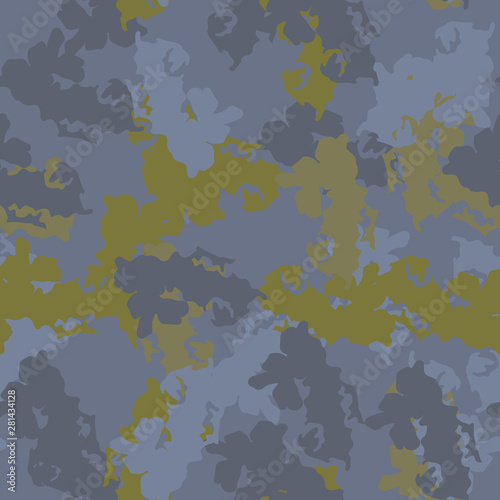 Urban camouflage of various shades of green and blue colors