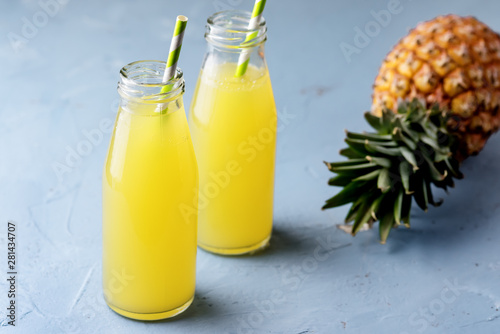 Lemonade on a Blue Background Summer Traditional Italian Homemade Drink Drink of Yellow Color Picture of a Drink in a Bottle Summer Cold Drink Copy Space