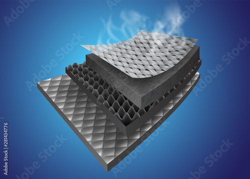 Insulation layer material Show details of many types of materials that are heat-resistant, moisture-resistant. Vector Realistic file.