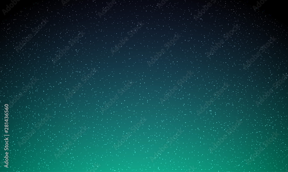 Stars in night sky, starry light, vector galaxy space background. Aurora Northern lights glow, neon aurora magic shine background